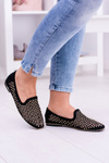Lu Boo Black Openwork Ballerina Lords Lords Studs Carmar