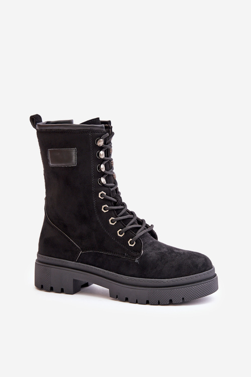 Women's Zip Up Worker Boots Made Of Eco Suede Black Savalann