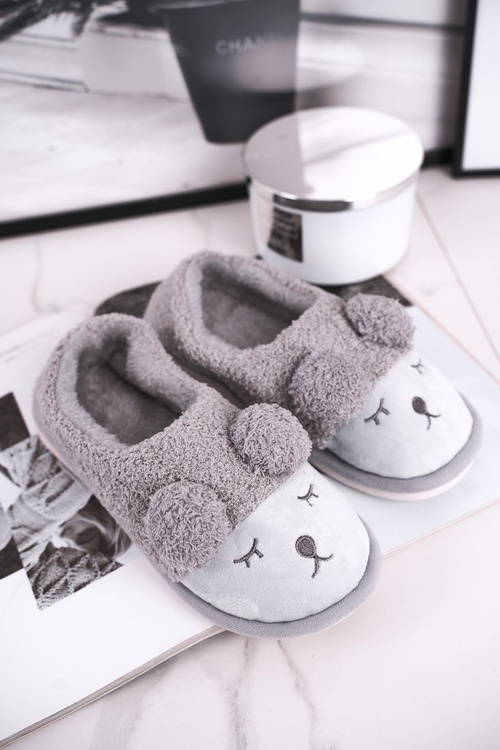Women's Slippers With Fur Teddy Bear Grey Sweetie