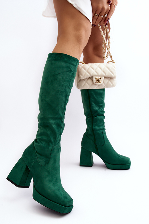 Women's insulated boots with chunky heel in green Layala