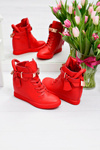 Women's Red Sneakers Gold Padlock Anchor Hudgens