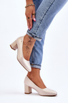 Leather Pumps On A Block Heel Sergio Leone PB178 Pearl Beige