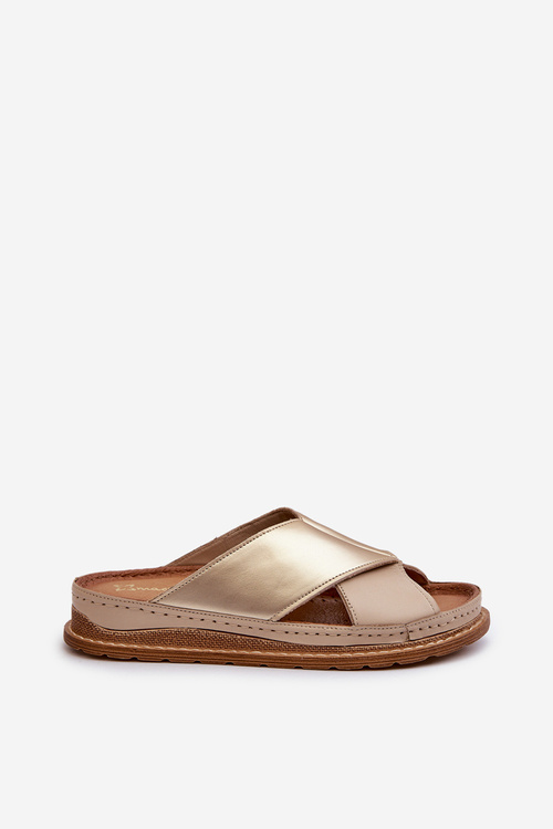 Leather Profiled Flip-Flops Maciejka 04986-04 Gold-Beige