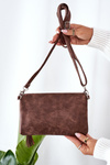 Clutch Bag With Detachable Strap And Fringes Brown