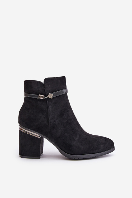 Insulated Women's Heeled Boots with Decorative Strap Black Vinceza 16446