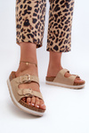 Women's Platform Sandals with Buckles Eco-Suede Beige Ursila