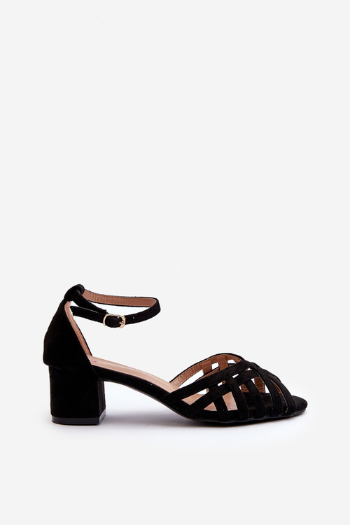 Women's Black Low Heel Faux Suede Sandals Monsha