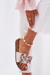 Ladies sandals with bow on cork platform beige Lisandrea