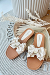 Women's Beige Bow Slides Rivarina
