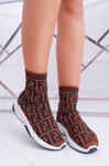 Women's Sports Shoes High Sock Brown Press