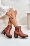 Insulated Heeled Booties Eco Leather With Buckle Camel Eriliana