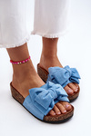 Women's Cork Platform Sandals with Bow Blue Tarena