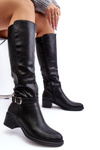 Women's Black Knee High Flat Heel Boots Bafiske