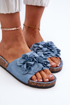 Women's Blue Suede Cork Platform Sandals Jaihini