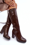 Elegant Leather Knee-High Boots on Heel Brown Felsha