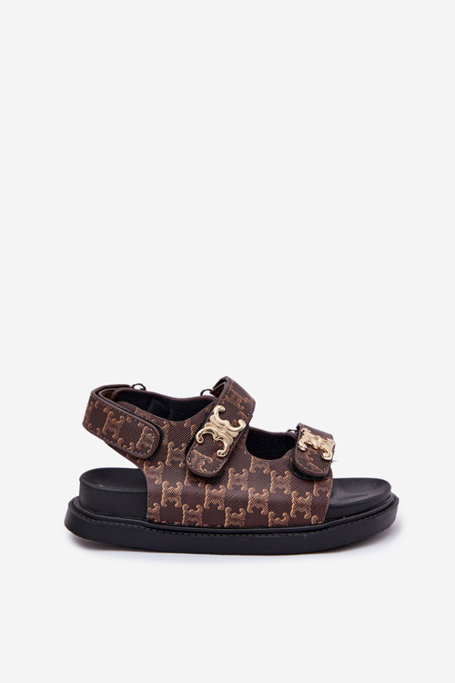 Children's Sandals With Velcro And Golden Details Brown Cavina