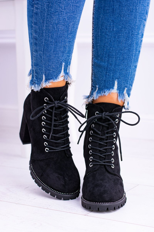 Lu Boo Czarne Zamszowe Botki na Słupku Cyrkonie Halsey