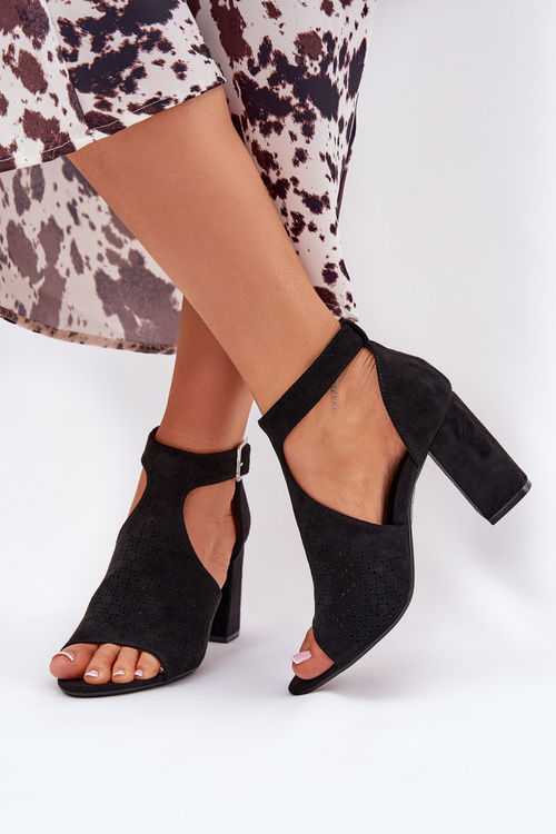 Sandals With Perforated Design On Heel Eco Suede Black Helori