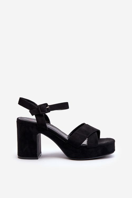 Women's Black Faux Suede Sandals with Chunky Heel and Platform Sakane