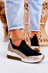 Women’s Leather Wedge Sneakers Black Gold Frances