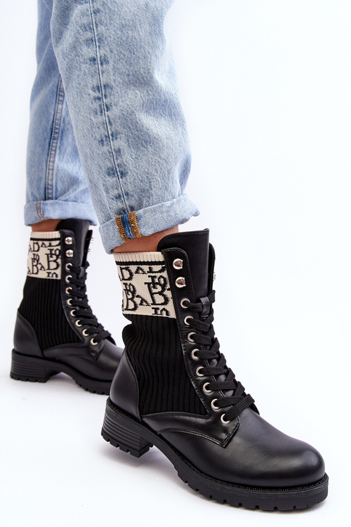 Women's Ankle Boots Brogues with Sock Black Hakina