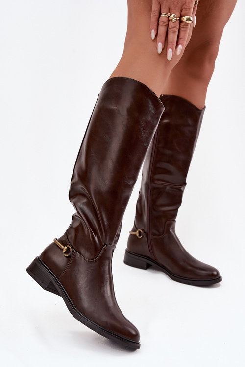 Insulated Women's Boots With Flat Heel And Decorative Detail Chocolate Renaya