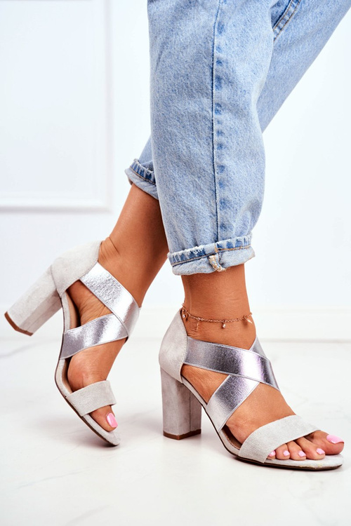 Elegant Slip-on Sandals On A Block Heel Grey-Silver Varina 