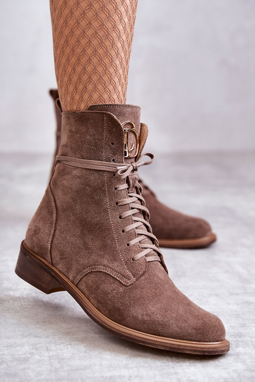 Lace-up suede boots With Decoration Nicole 2750 Brown