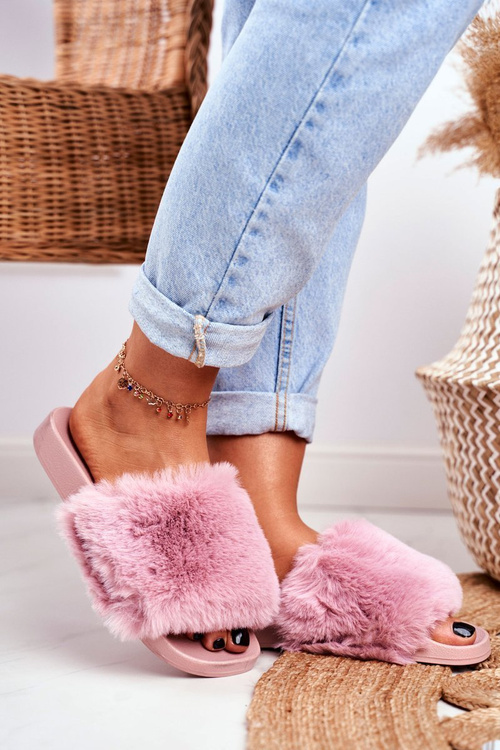 Rubber Slippers With Eco Fur Pink Sensitive