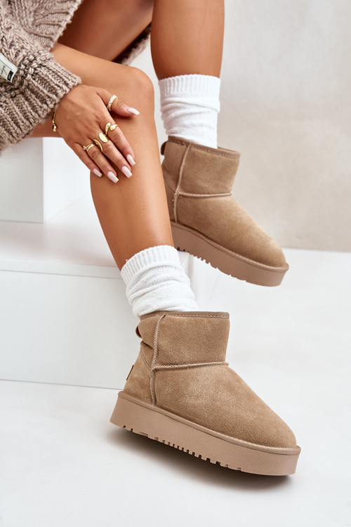 Women's Suede Snow Boots on Platform Above Ankle Beige Rianaella