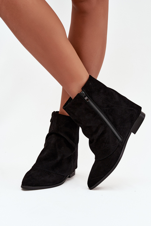 Insulated ankle boots with hidden wedge with rolled shaft eco suede black Tavella