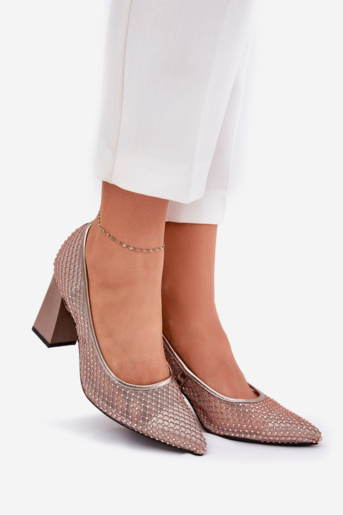 Embellished Mesh Heels On Heel Beige Vinceza 62211