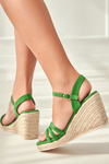 Sandałki Zamszowe Pleciony Koturn Zielone Louisiana