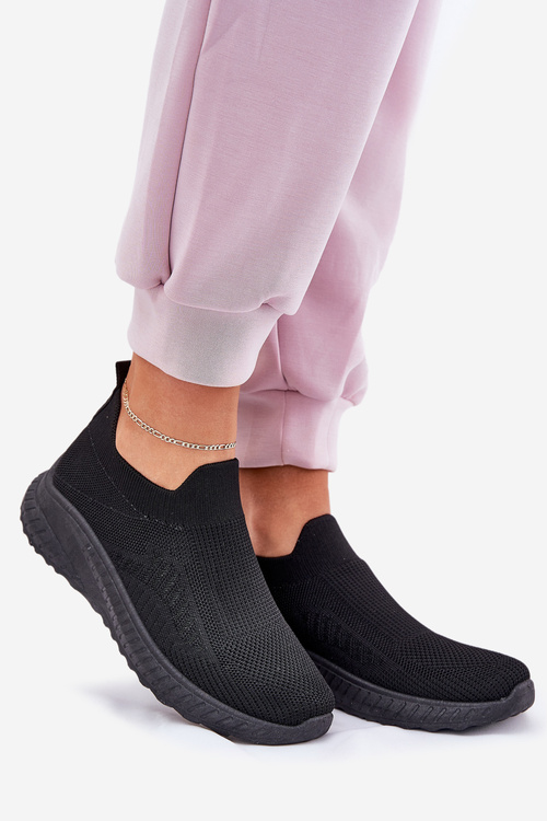 Materiałowe Buty Sportowe Damskie Wsuwane Czarne Minstina