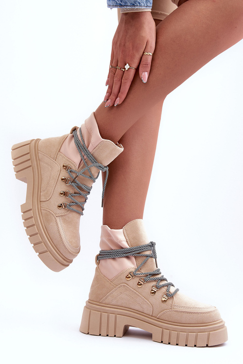 Women's Suede Lace-up Boots Beige Acorn