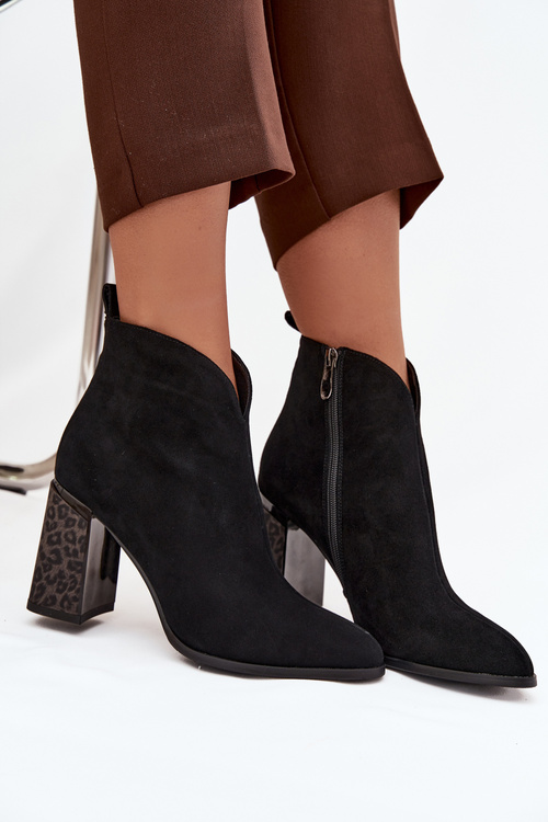 Leather Suede Women's Ankle Boots with Heel Lining Black Zivella
