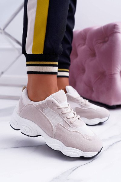 Sporty Women's Suede Shoes Beige White Lollipop