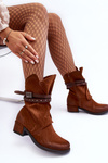 Women's Low Heel Boots With Straps Camel Thelereia