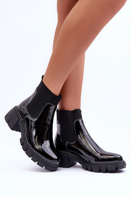 Women's Lacquered Ankle Boots Black Cirie