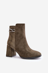 Warm Women's Ankle Boots on Heel Eco Suede Dark Green Saivia