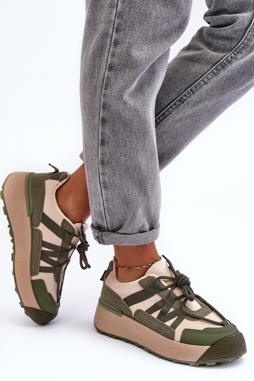 Women's Suede Sports Shoes on a Platform Beige-Green Rohan