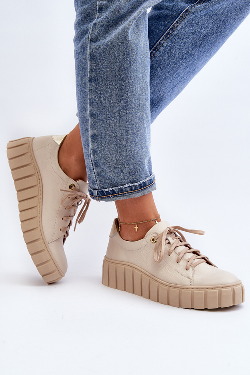 Women's Leather Shoes with Thick Sole Zazoo 2919 Beige