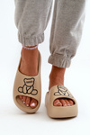 Women's Foam Slides on Chunky Sole with Bear Dark Beige Lamira