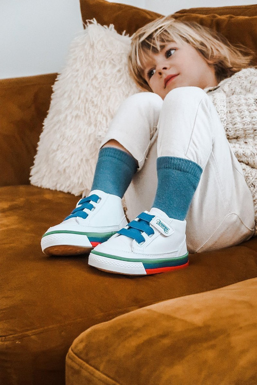 Children's High Sneakers With Welt White Navy Blue Baxter