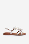 Women's Flat Sandals Adorned with White Flower Decorations Abidina