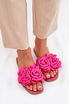 Women's Flat Sandals With Decorative Flowers Fuchsia Misorsse