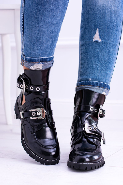 Lu Boo Czarne Botki Z Wycięciami Rock Girl