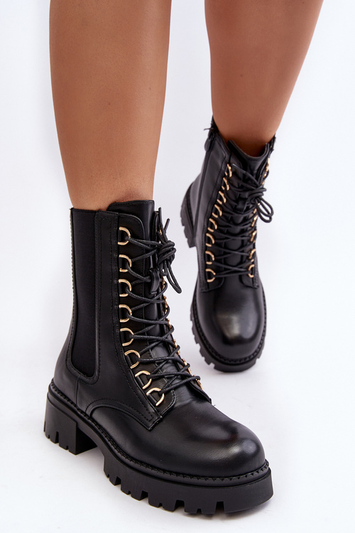 Black Leather Women's Work Boots Charmea