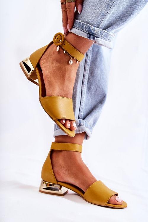 Leather Sandals On Golden Heel Laura Messi 2143 Dark yellow
