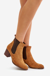 Chunky Heeled Ankle Boots Made of Eco Suede Camel Sinirae